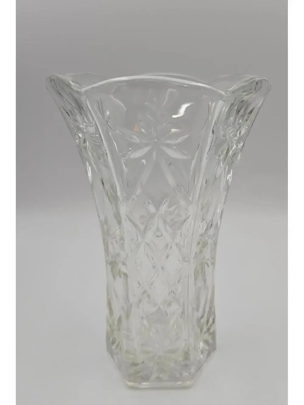 Vintage Anchor Hocking Early American Prescut Star/Star of David Clear Vase